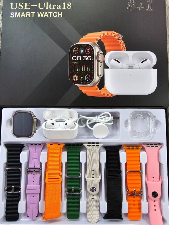 SMARTWATCH ULTRA 18 COMBO +AIRPODS+8 CORREAS+PROTECTOR GRATIS 🎁