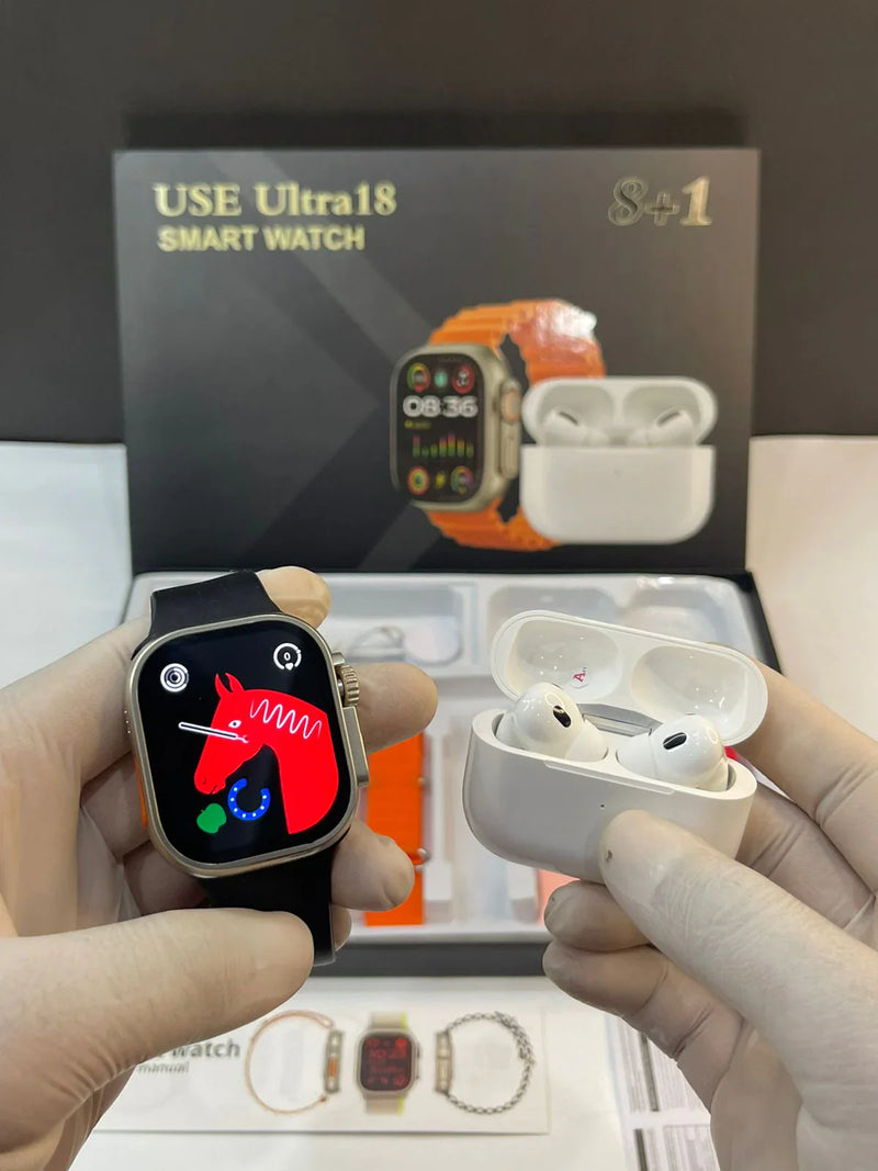 SMARTWATCH ULTRA 18 COMBO +AIRPODS+8 CORREAS+PROTECTOR GRATIS 🎁